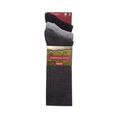 Pack of three assorted ribbed socks with lambswool